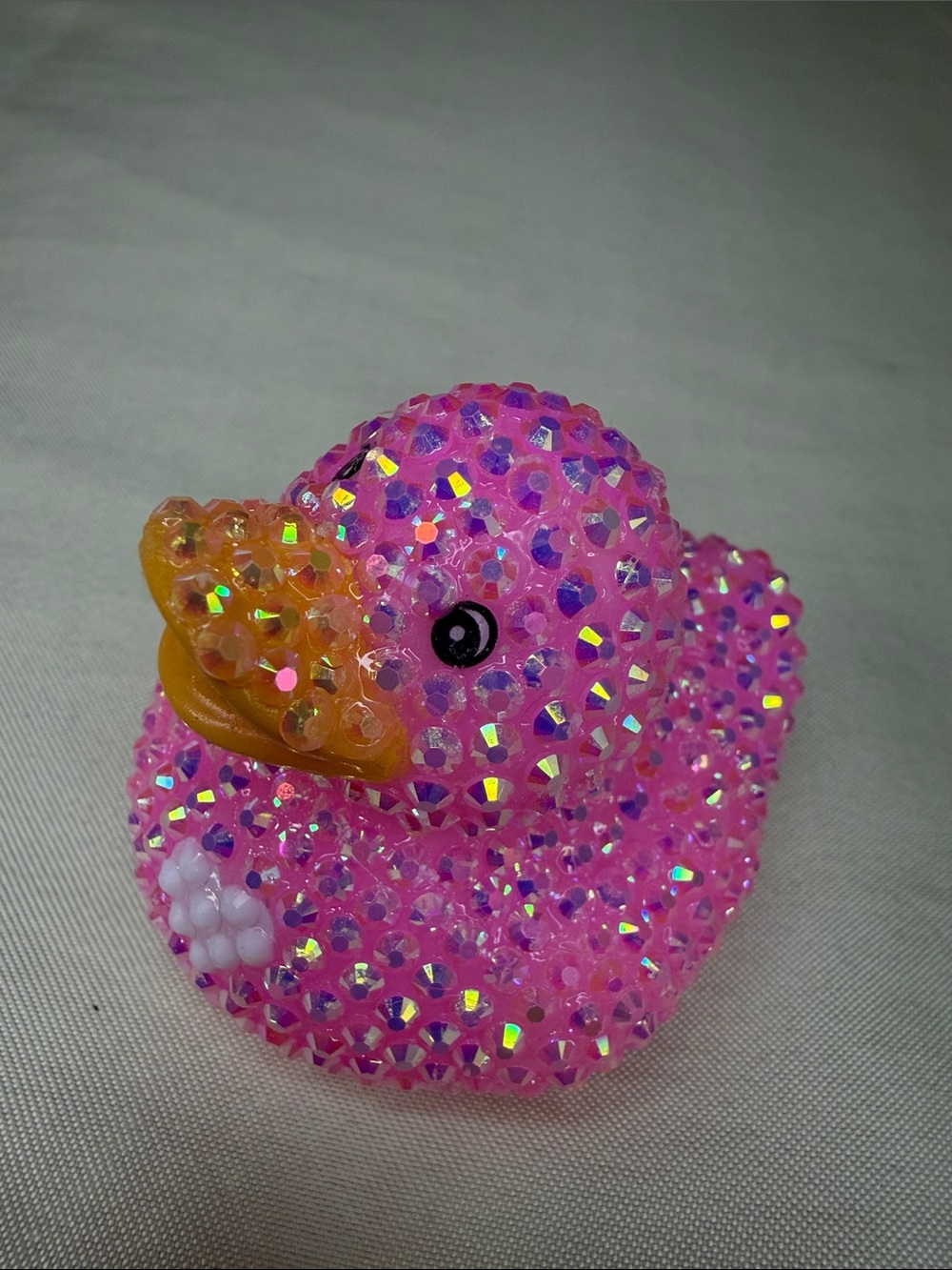 Pink Rhinestone Duck Toy - with white heart accents